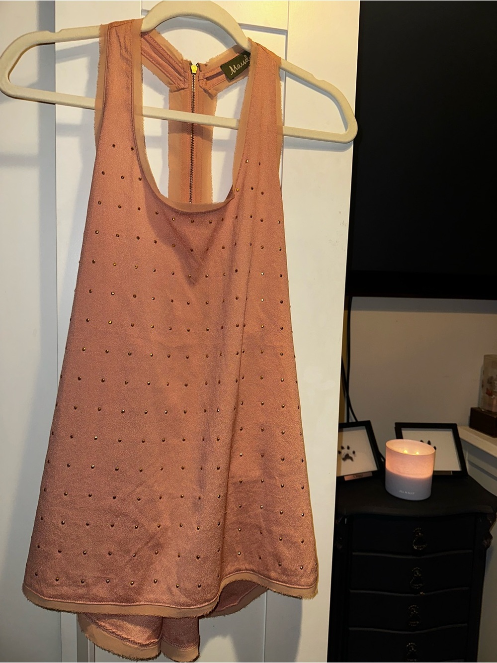 NWOT Maude Club Blush Bronze Studded Tank Raw Edge